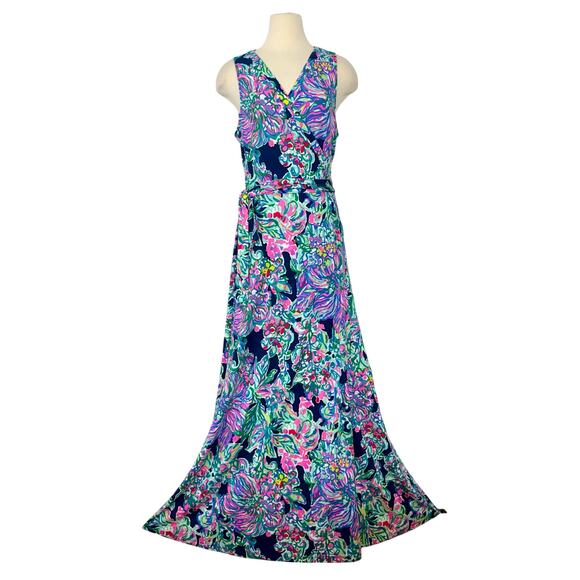 Lilly Pulitzer Dresses & Skirts - Lilly Pulitzer Delfina Sleeveless Maxi Wrap Dress in Indigo Exotic Escapade XL